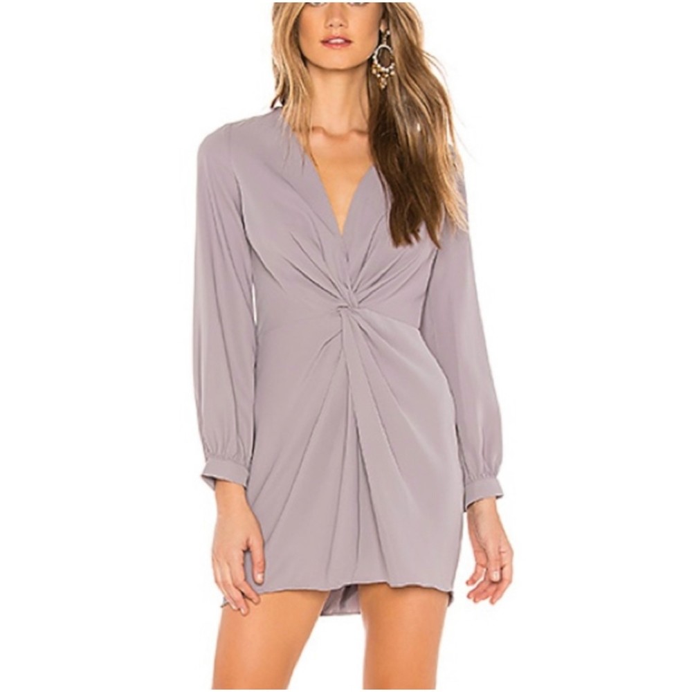 AMANDA UPRICHARD Opal Twist Mauve Long Sleeve Pearls Mini Dress